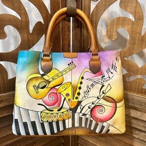 Hand-Painted Women’s Leather Guitar Tote Bag by Native Essence
